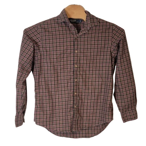 Polo Ralph Lauren Button Up Long Sleeve Shirt‎ Green Burgandy Plaid Size Large - Picture 1 of 4